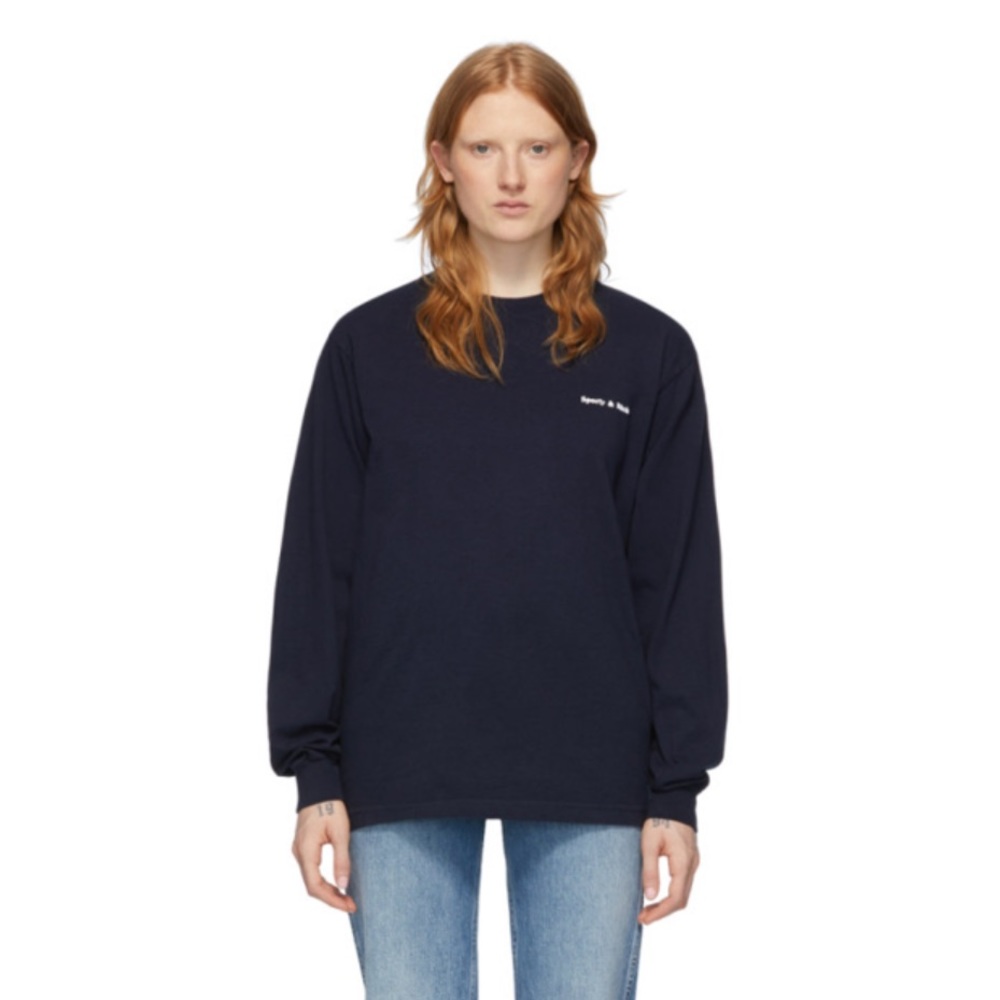 Sporty & Rich Navy Fun Logo Long Sleeve T-Shirt